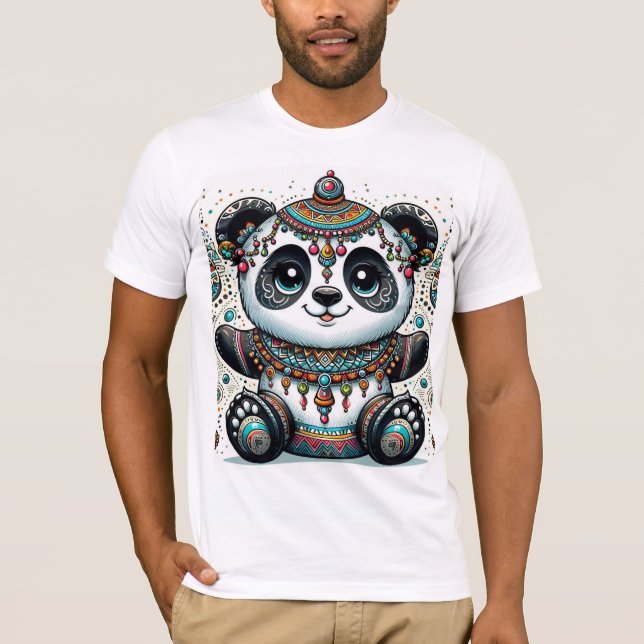 Camiseta "Boho Panda Majestade - Arte Tribal Itrícia" (Frente)