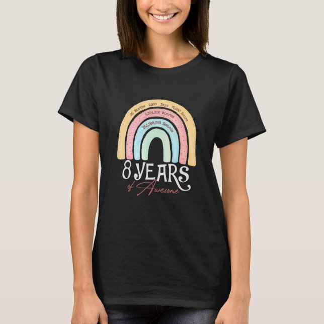 Camiseta Boho Rainbow 8º Aniversário 8 Anos Incrível Desde (Frente)