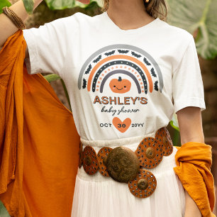 Camiseta Boho Rainbow Bats Orange Halloween Chá de fraldas