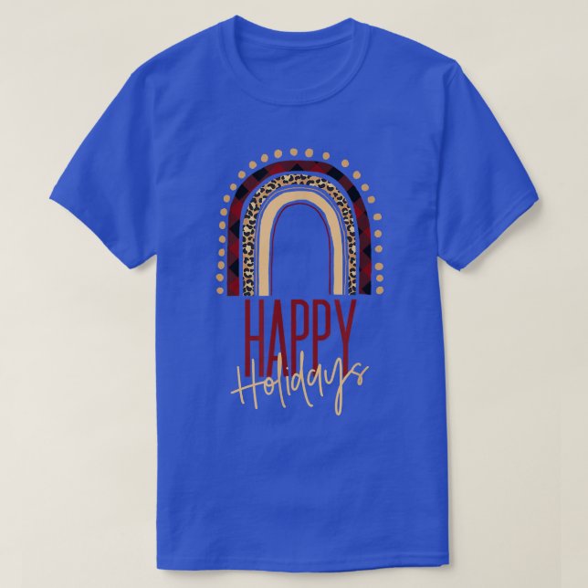 Camiseta Boho Rainbow Buffalo Xadrez Leopardo Imprime Feliz (Frente do Design)