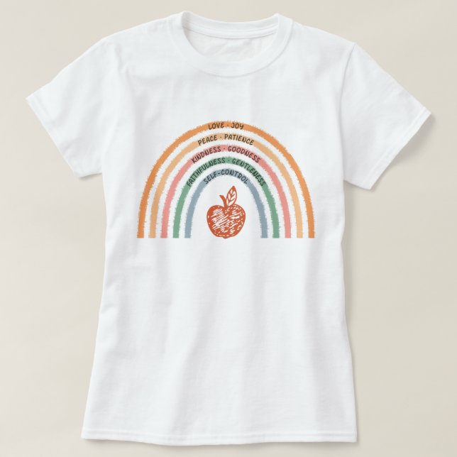 Camiseta Boho Rainbow - Fruta escolar do Espírito (Frente do Design)