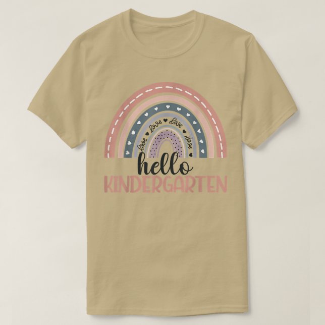 Camiseta Boho Rainbow Heart For Teachers Women Hello Kinder (Frente do Design)