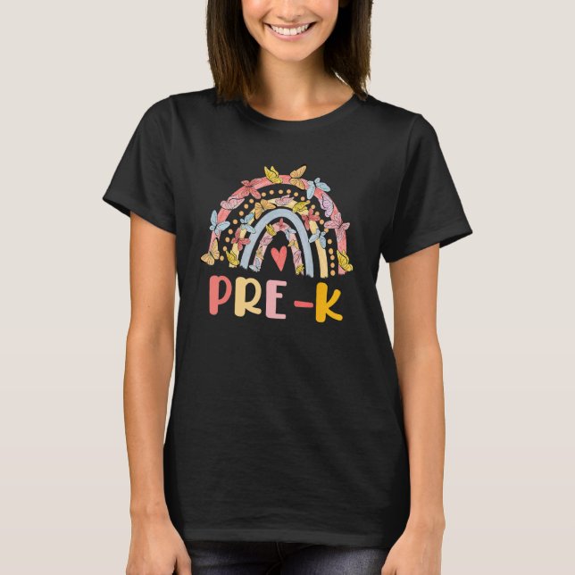 Camiseta Boho Rainbow Heart For Teachers Women Hello Pre K (Frente)