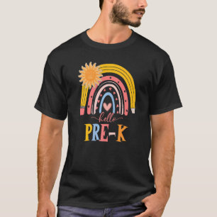 Camiseta Boho Rainbow Hello Pre K Professor Primeiro Dia De