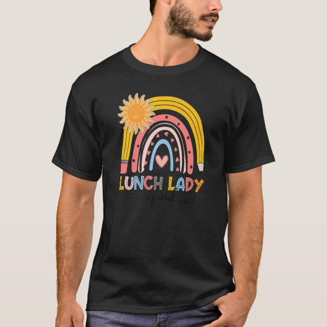 Camiseta Boho Rainbow Lunch Lady Squad Primeiro Dia Da Esco (Frente)