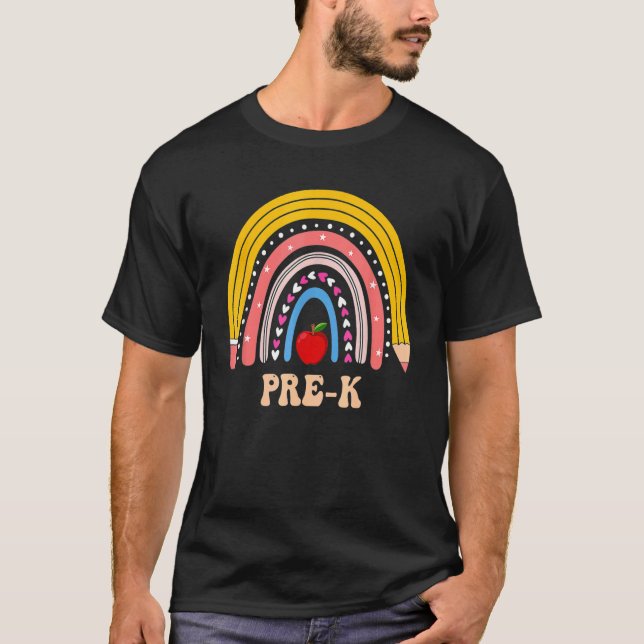 Camiseta Boho Rainbow Pre K Estudante De Volta À Escola (Frente)