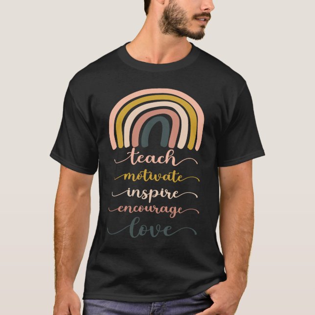 Camiseta Boho Rainbow Teach Inspire Motivate Encourage (Frente)