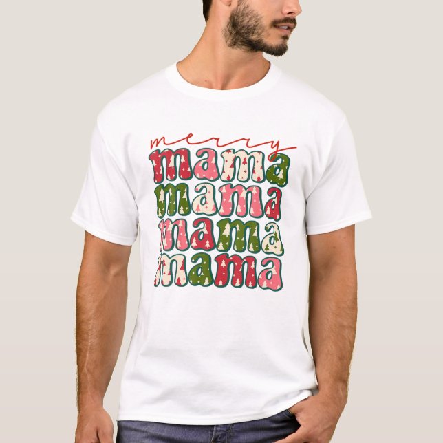 Camiseta Boho Retro Christmas Mama Mom Mother (Frente)