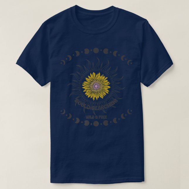 Camiseta Boho Retro Soul Searching Wild And Free Sun And Mo (Frente do Design)