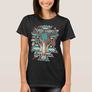 Camiseta Boho Serape Turquoise Aztec Touro De Vaca Ocidenta