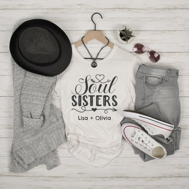 Camiseta Boho Soul Sisters Nome Personalizado Melhor Amigo (Boho Soul Sisters Custom Name Best Friend T-Shirt)