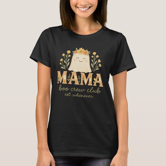Camiseta Boho Sunflower Ghost Mama "Boo Crew" Halloween (Frente)