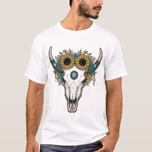 Camiseta Boho Touro Caveira Girassol Vintage Western Gravaç