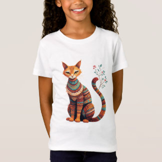 Camiseta Boho Tribal Cat Illustration Cute Folk Art Design