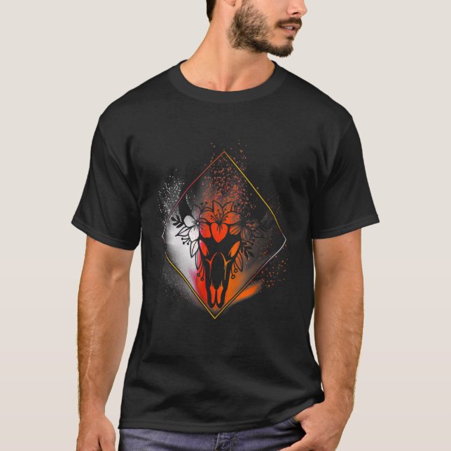 Camiseta Boho Vaca Flores Crônicas Diamond White Red Orange (Frente)