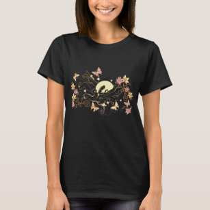 Camiseta Boho Vintage Moon Floral e Ondas Oceanas
