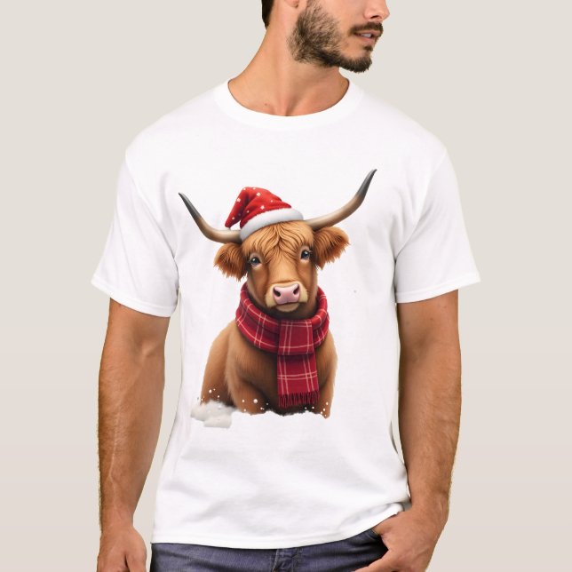 Camiseta Boho Xmas Christmas Highland Cow T-Shirt (1).png (Frente)