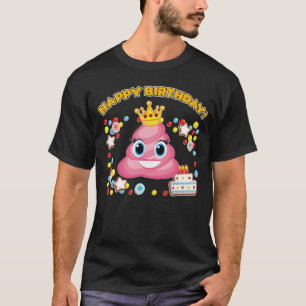 Camiseta Boi Rosa Emoji Feliz Aniversário Raparigas