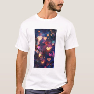 Camiseta Bokeh Luzes de Coração em um Jardim Noturno Sonhad