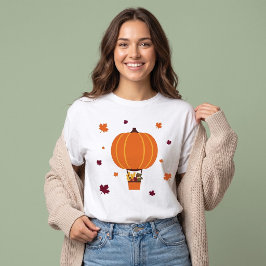 Camiseta Bola de Ar Quente de Abóbora Fofa Outono Dia de Aç
