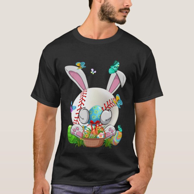 Camiseta Bola de Baseball Engraçada e Bats Coelhinhos Orelh (Frente)