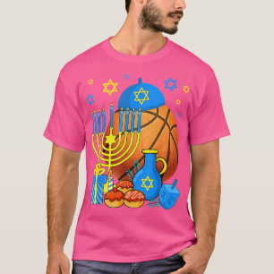 Camiseta Bola de basquete judaica Menorah Funny Happy Hanuk