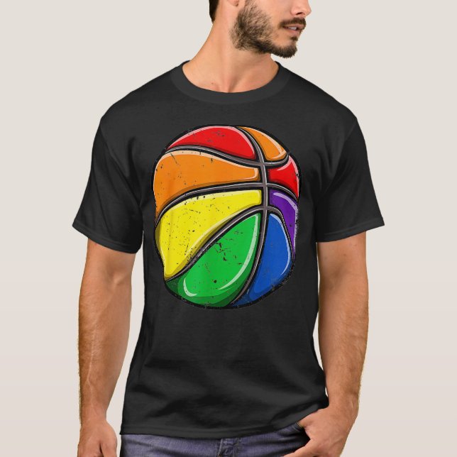 Camiseta Bola de basquete LGBT Orgulho gay Rainbow Flag LGB (Frente)