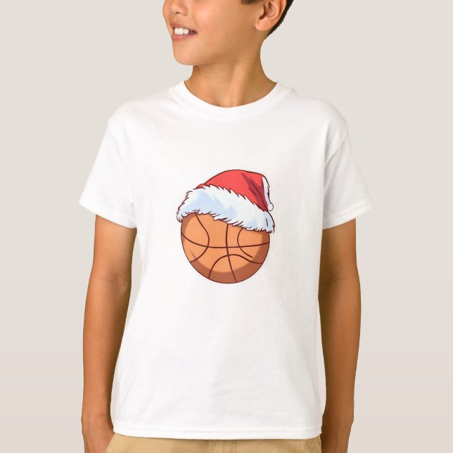 Camiseta Bola de basquete Red Santa Hat Floco de neve Natal (Frente)