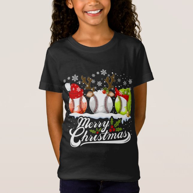 Camiseta Bola de Beisebol Natal Santa Hat Elf Reindet (Frente)