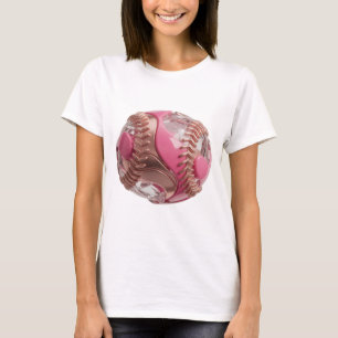 CAMISETA BOLA DE BEISEBOL ROSA COM DIAMANTES E COSTURA EM O