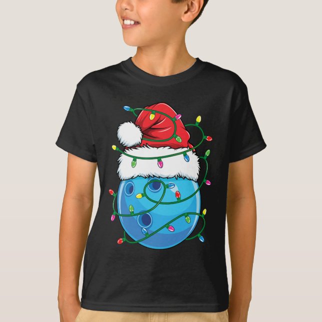 Camiseta Bola de boliche Com Homens Do Papai Noel Xma De Na (Frente)