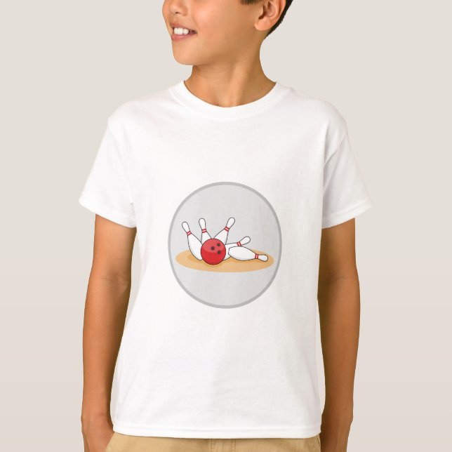 Camiseta Bola de Boliche Derrubando Pinos  (Frente)