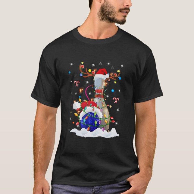Camiseta Bola de boliche divertida, Boliche de Natal, em Sa (Frente)