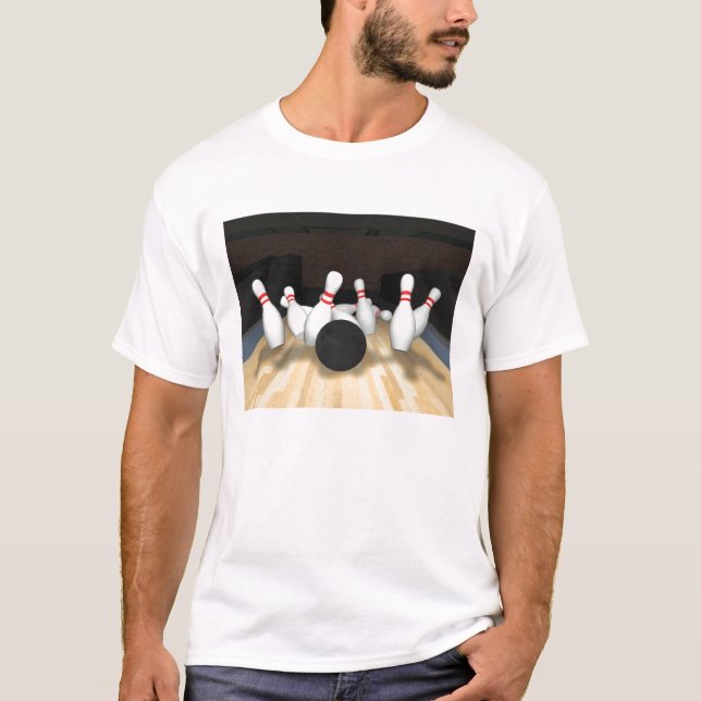 Camiseta Bola de boliche e pinos: Modelo 3D: (Frente)