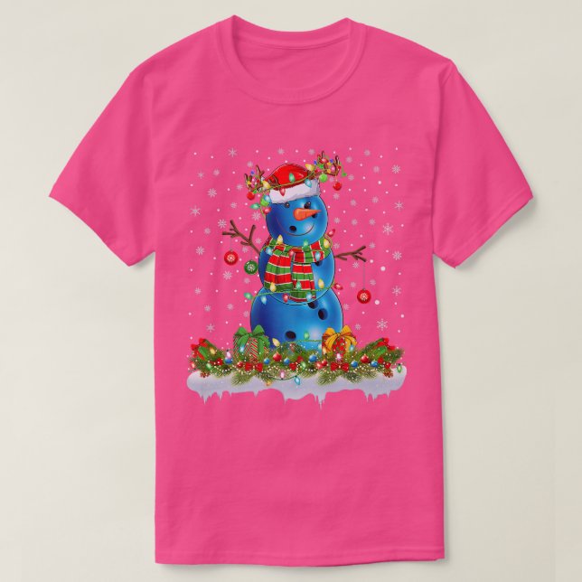 Camiseta Bola de boliche engraçada Snowman Xmas Luzes Bolic (Frente do Design)