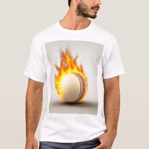 Camiseta Bola De Críquete Em Fogo Com Design Legal De Fundo