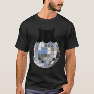 Camiseta Bola de Disco Estética Inverno Neve Gato Preto Dis