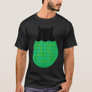 Camiseta Bola de Disco Estética Verde Natureza Gato Preto D