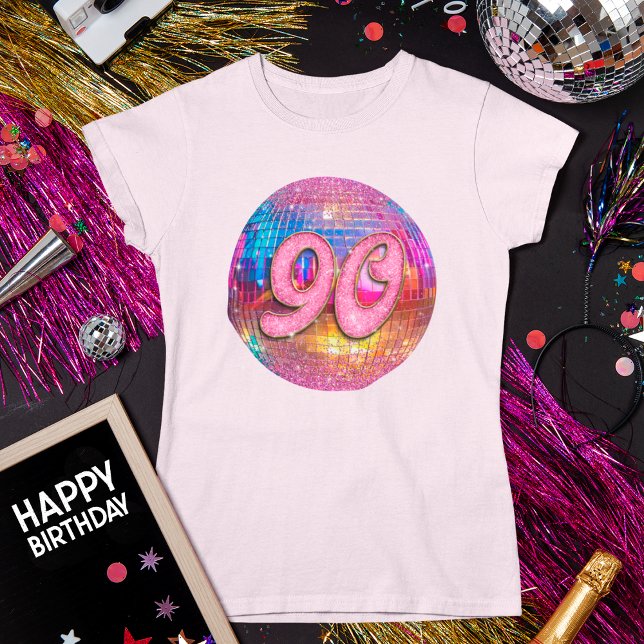 Camiseta Bola de Disco Rosa Dourada com Festa de aniversári (Criador carregado)