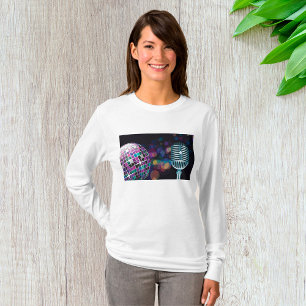 Camiseta Bola de Discoteca Retro e Microfone Antigo