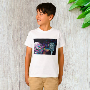 Camiseta Bola de Discoteca Retro e Microfone Antigo
