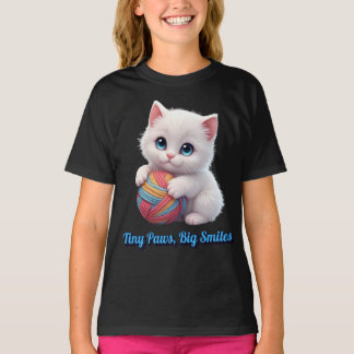 Camiseta Bola de Fio de Gatito Branco Fofo Patas Pequenas G