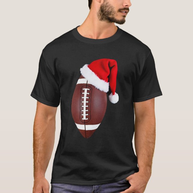 Camiseta Bola de Futebol Americano de Natal com Chapéu de P (Frente)
