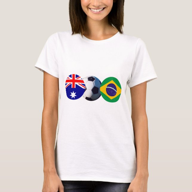 Camiseta Bola de Futebol Austrália e Brasil Bandeira do MUS (Frente)