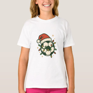 Camiseta Bola de Futebol Luzes de Natal Chapéu de Papai Noe