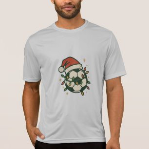 Camiseta Bola de Futebol Luzes de Natal Chapéu de Papai Noe