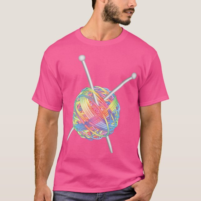 Camiseta Bola De Lã Com Agulhas De Tricô Arco-Íris (Frente)