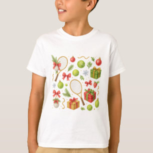 Camiseta Bola de Natal de tênis e presentes de raquete para