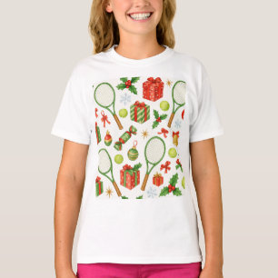 Camiseta Bola de Natal de tênis e presentes de raquete para