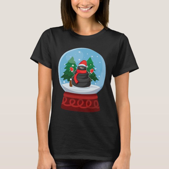 Camiseta Bola de Neve de Natal de Hóquei no Gelo Boneco de  (Frente)